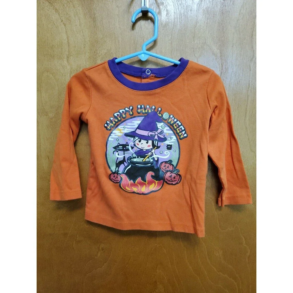 Happy witch pot orange Halloween L/S shirt pumpkin 24 month